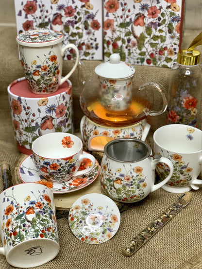 DUO FLORAL Fassbecher 430 ml WILD BIRD mit Teesieb, New Bone China Porzellan – Bild 4