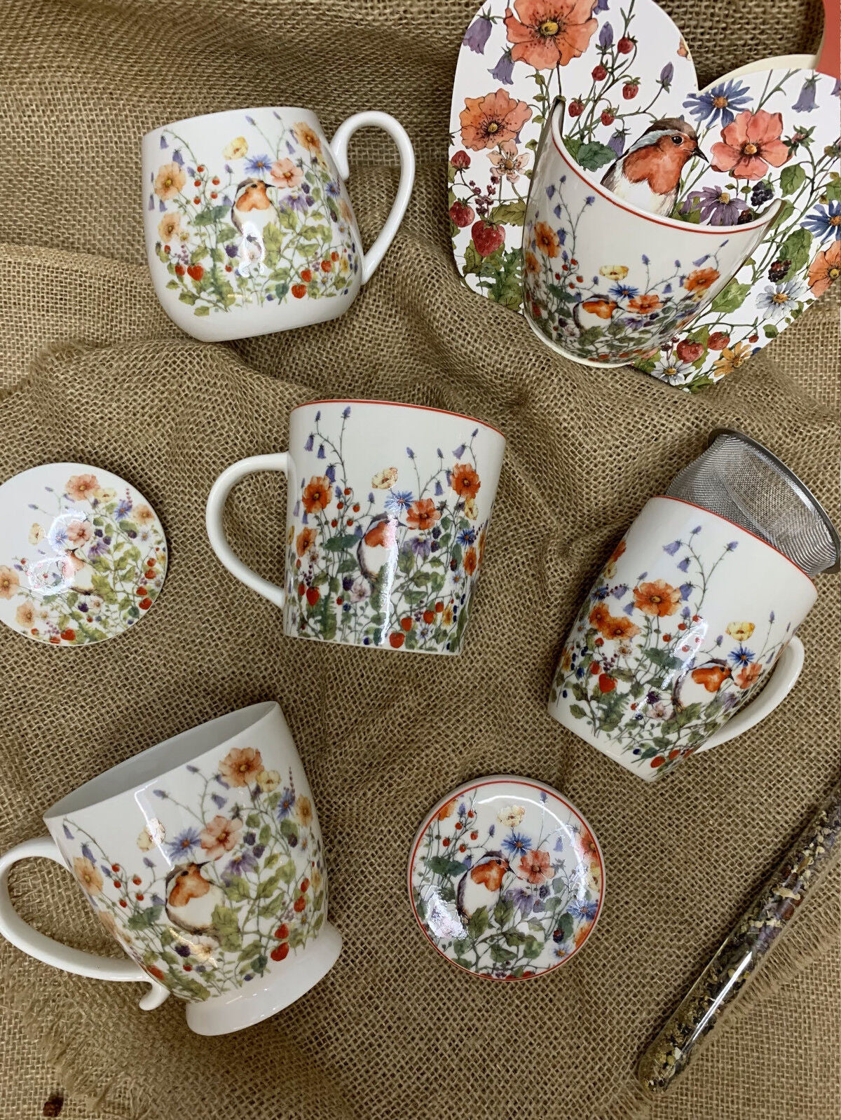 DUO FLORAL Fassbecher 430 ml WILD BIRD mit Teesieb, New Bone China Porzellan – Bild 6
