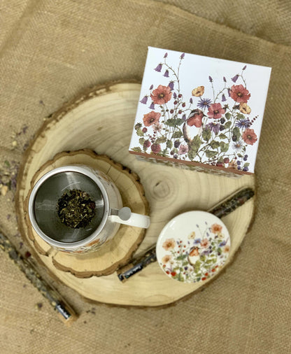 DUO FLORAL Fassbecher 430 ml WILD BIRD mit Teesieb, New Bone China Porzellan – Bild 7