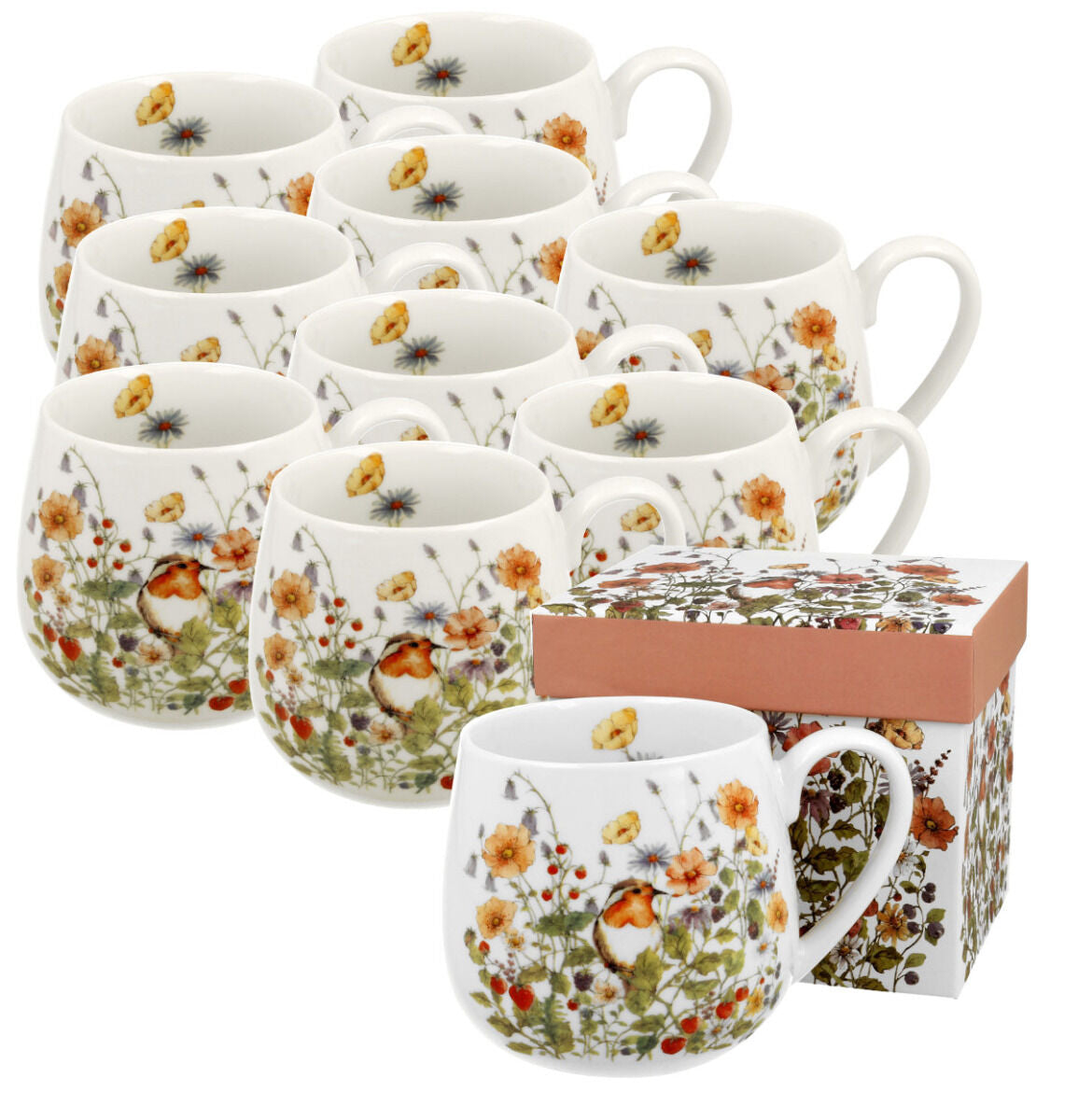 10er SET DUO FLORAL Fassbecher 430 ml WILD BIRDS New Bone China Porzellan