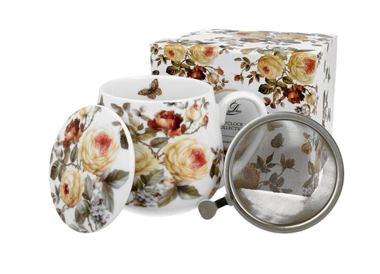 DUO FLORAL Fassbecher 430 ml ZAHRA mit Teesieb, New Bone China Porzellan
