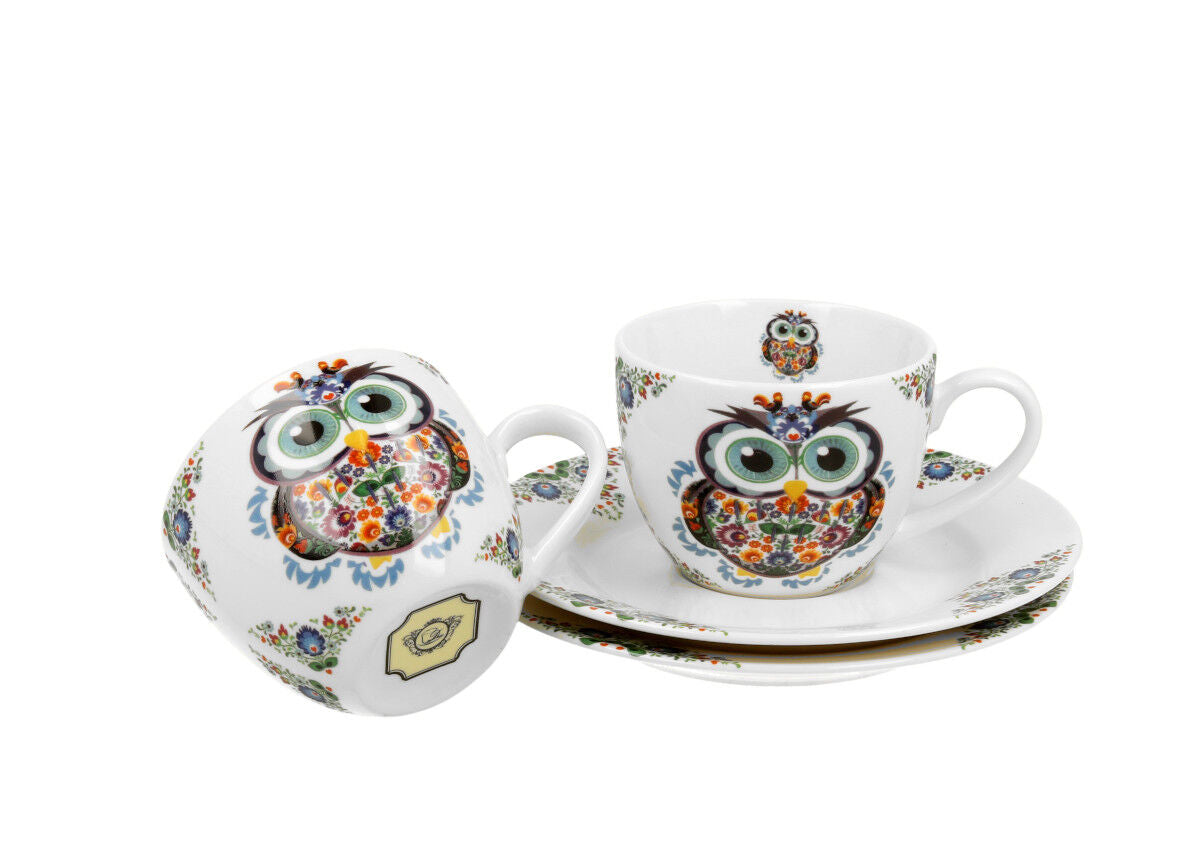 DUO ETNO 2er-Set Espressotassen 90 ml OWL mit Untertassen, New Bone China Porzellan – Bild 3
