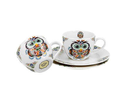 DUO ETNO 2er-Set Espressotassen 90 ml OWL mit Untertassen, New Bone China Porzellan – Bild 3