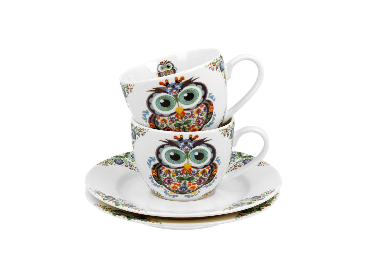DUO ETNO 2er-Set Espressotassen 90 ml OWL mit Untertassen, New Bone China Porzellan – Bild 4