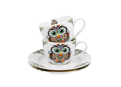 DUO ETNO 2er-Set Espressotassen 90 ml OWL mit Untertassen, New Bone China Porzellan – Bild 4