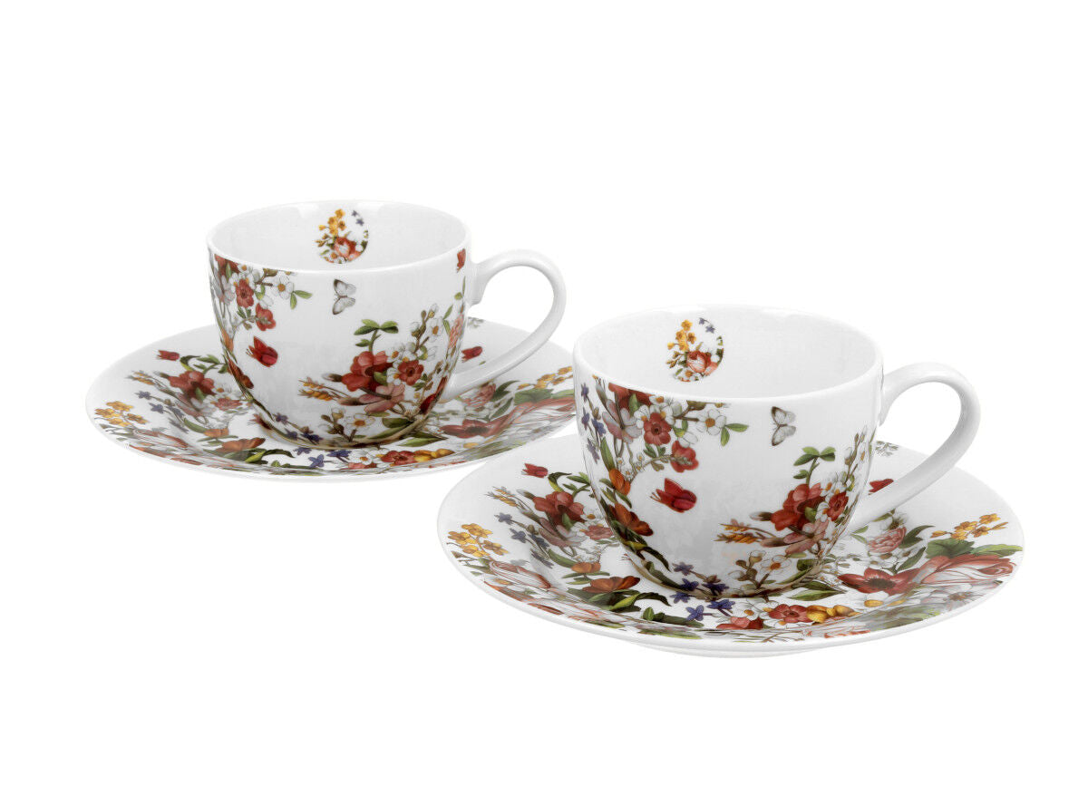 DUO FLORAL 2er-Set Espressotassen 90 ml VINTAGE FLOWERS WHITE mit Untertassen, New Bone China Porzellan – Bild 2