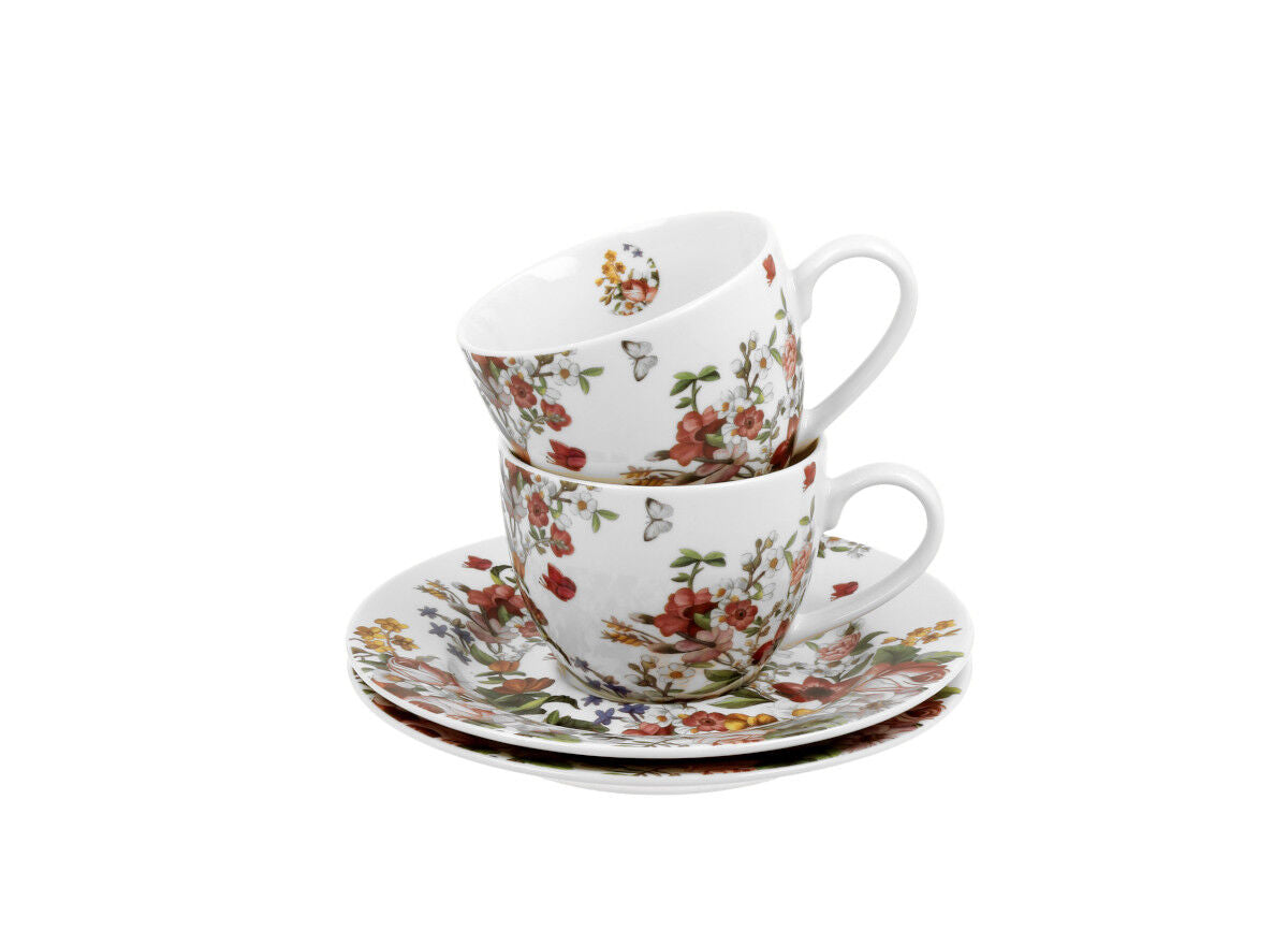 DUO FLORAL 2er-Set Espressotassen 90 ml VINTAGE FLOWERS WHITE mit Untertassen, New Bone China Porzellan – Bild 3