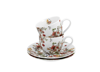 DUO FLORAL 2er-Set Espressotassen 90 ml VINTAGE FLOWERS WHITE mit Untertassen, New Bone China Porzellan – Bild 3