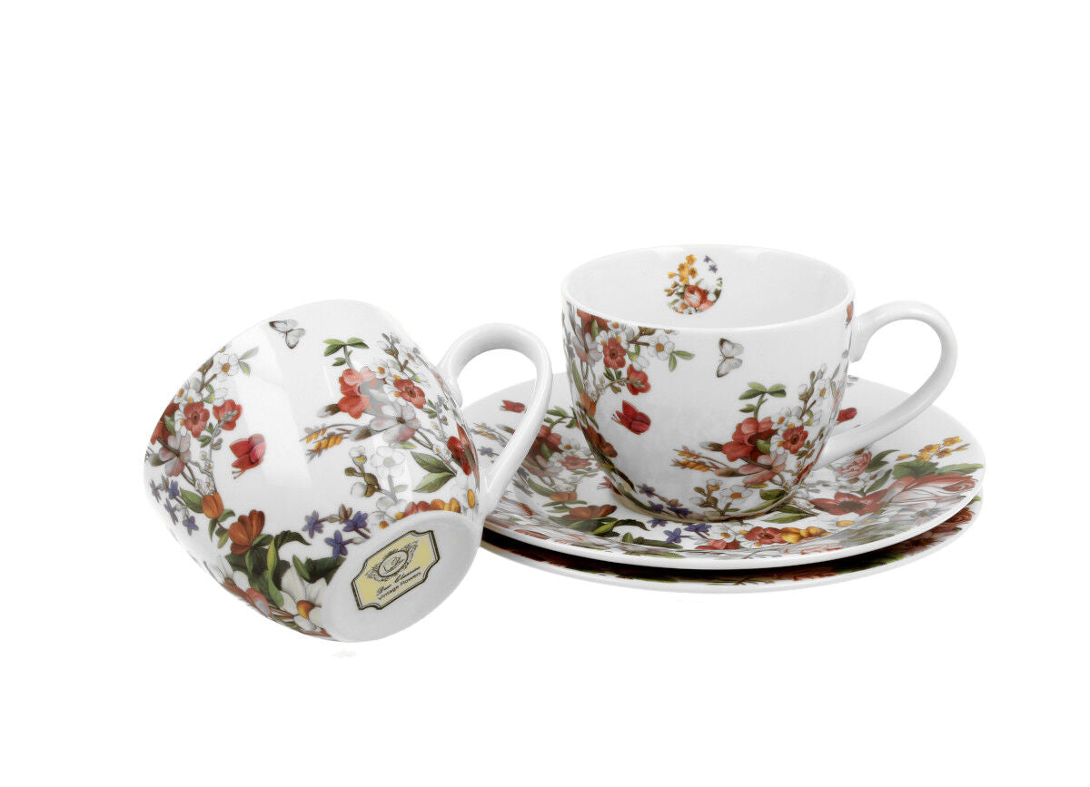 DUO FLORAL 2er-Set Espressotassen 90 ml VINTAGE FLOWERS WHITE mit Untertassen, New Bone China Porzellan – Bild 5
