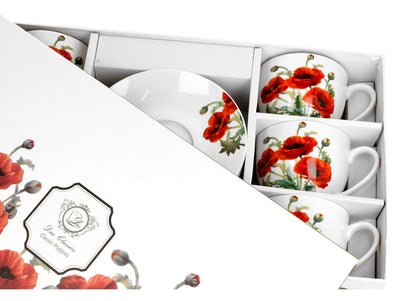 DUO FLORAL 6er-Set Tassen 220 ml CLASSIC POPPIES mit Untertassen, New Bone China Porzellan – Bild 3