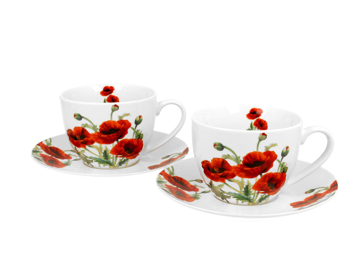 DUO FLORAL 2er-Set Tassen 280 ml CLASSIC POPPIES mit Untertassen, New Bone China Porzellan – Bild 2