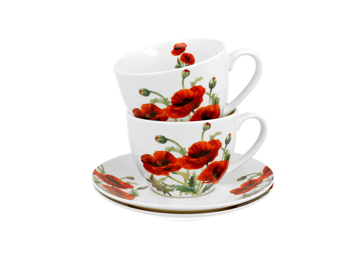 DUO FLORAL 2er-Set Tassen 280 ml CLASSIC POPPIES mit Untertassen, New Bone China Porzellan – Bild 4