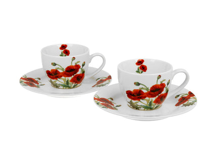 DUO FLORAL 2er-Set Espressotassen 90 ml CLASSIC POPPIES mit Untertassen, New Bone China Porzellan – Bild 2