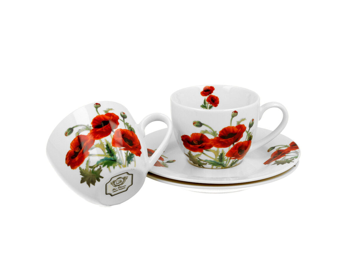 DUO FLORAL 2er-Set Espressotassen 90 ml CLASSIC POPPIES mit Untertassen, New Bone China Porzellan – Bild 3