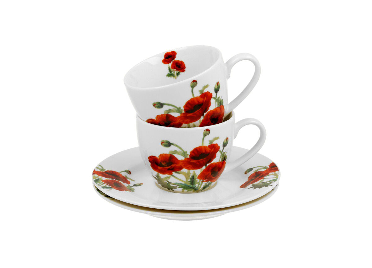 DUO FLORAL 2er-Set Espressotassen 90 ml CLASSIC POPPIES mit Untertassen, New Bone China Porzellan – Bild 4