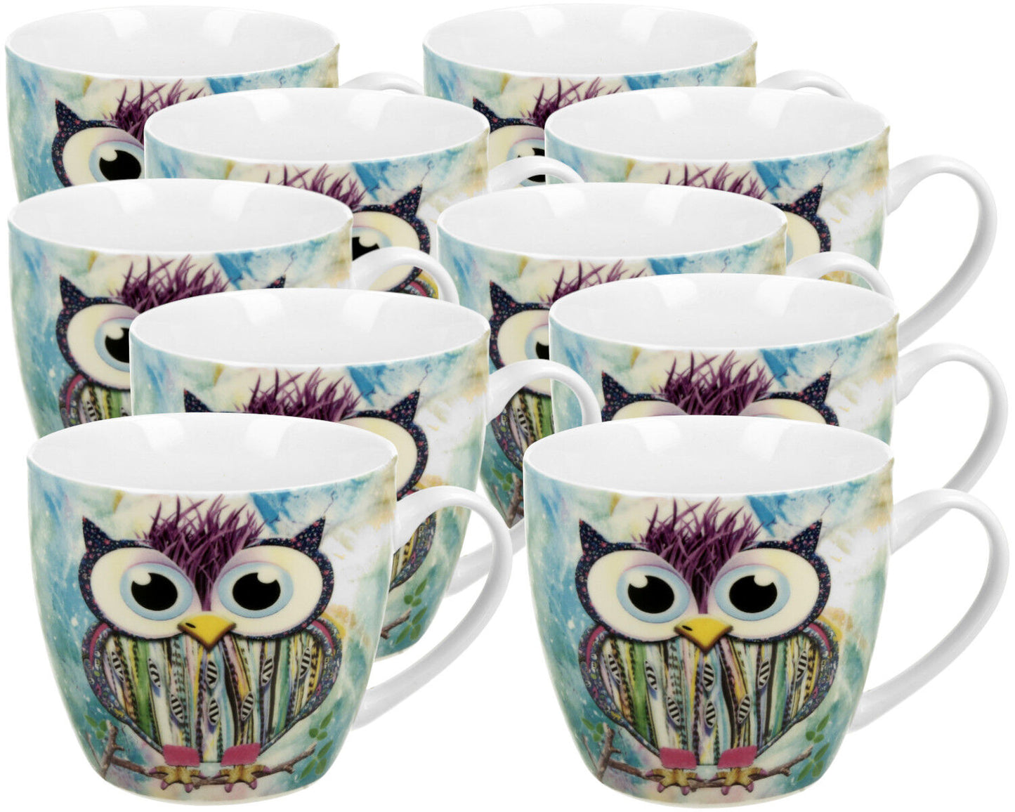 10er SET DUO ANIMALS Becher 460 ml FUNKY OWL in Tragetasche, New Bone China Porzellan