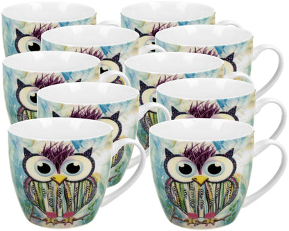 10er SET DUO ANIMALS Becher 460 ml FUNKY OWL in Tragetasche, New Bone China Porzellan