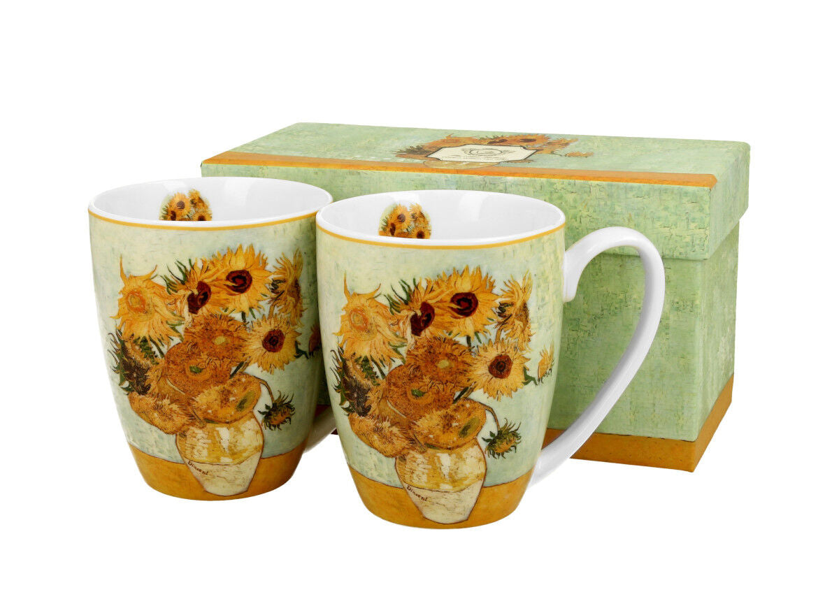 DUO ART GALLERY 2er-Set Becher 380 ml SUNFLOWERS New Bone China Porzellan
