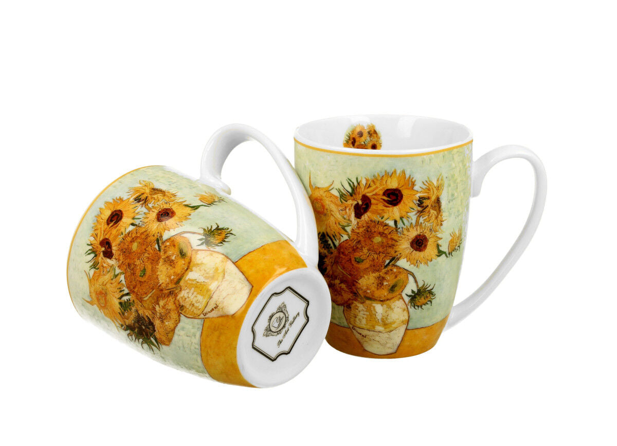 DUO ART GALLERY 2er-Set Becher 380 ml SUNFLOWERS New Bone China Porzellan – Bild 3