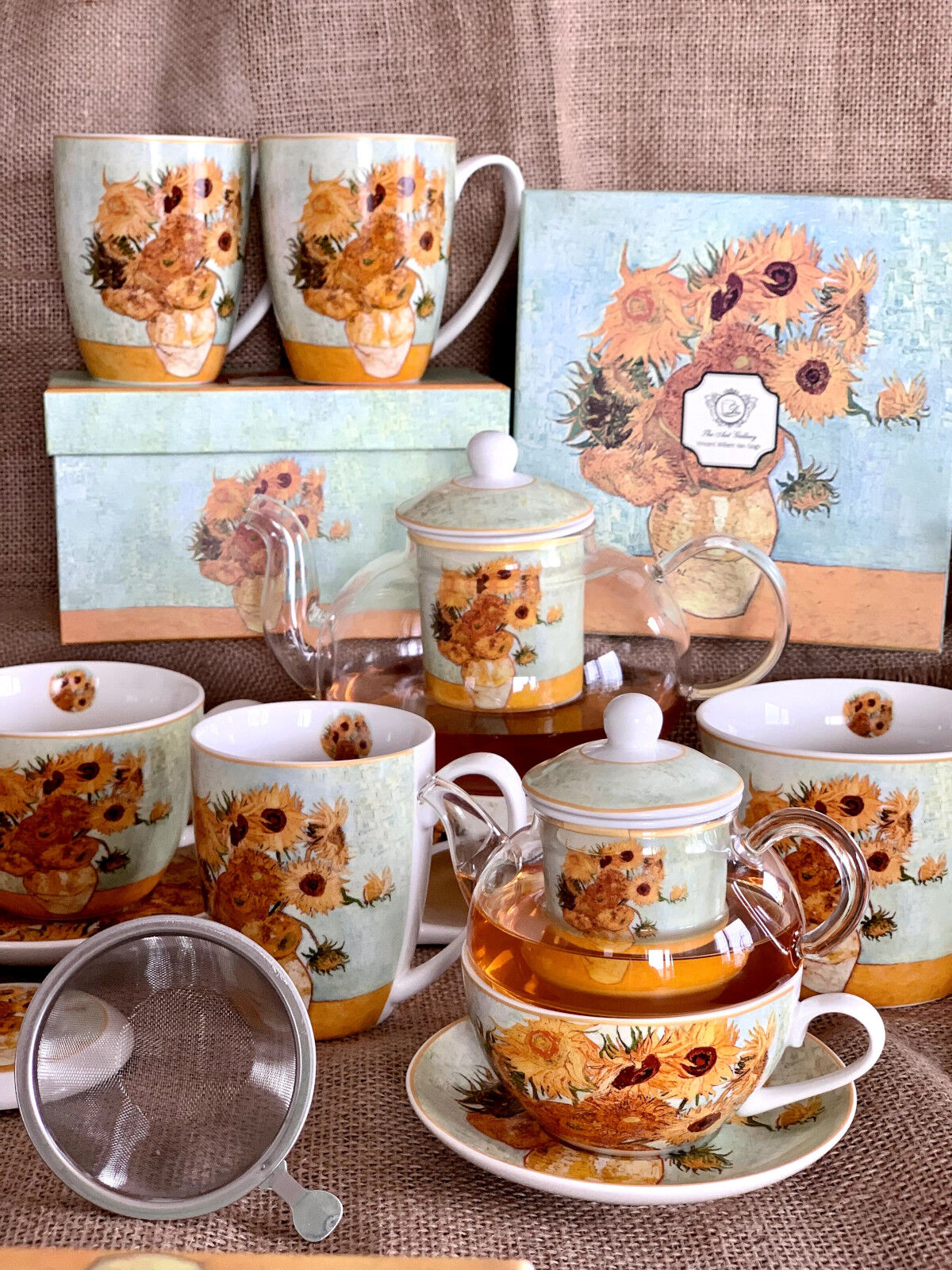 DUO ART GALLERY 2er-Set Becher 380 ml SUNFLOWERS New Bone China Porzellan – Bild 5