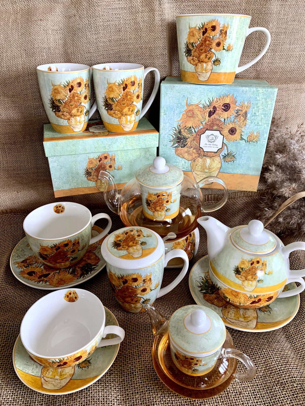 DUO ART GALLERY 2er-Set Becher 380 ml SUNFLOWERS New Bone China Porzellan – Bild 6
