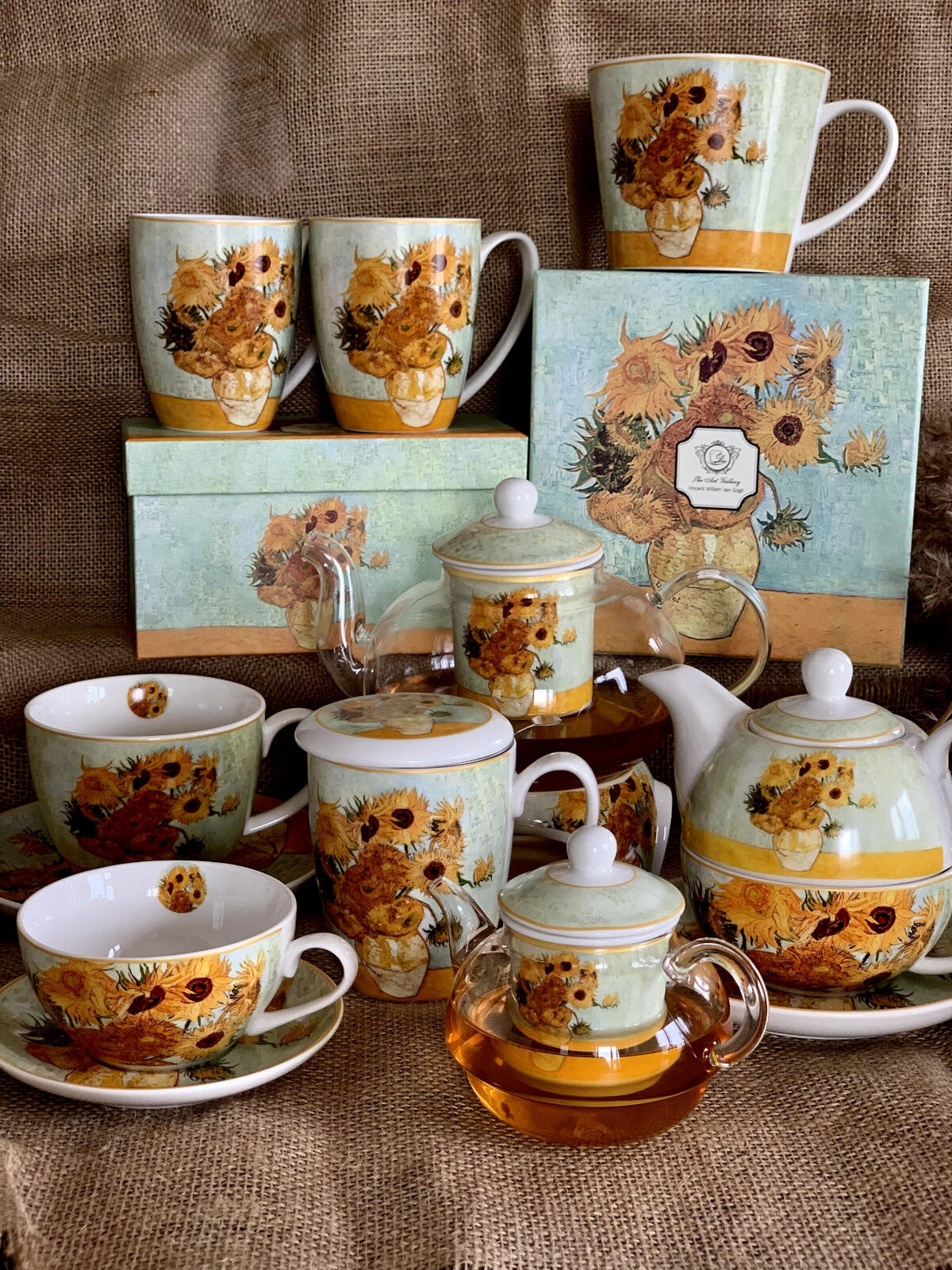 DUO ART GALLERY 2er-Set Becher 380 ml SUNFLOWERS New Bone China Porzellan – Bild 7