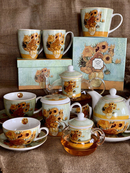 DUO ART GALLERY 2er-Set Becher 380 ml SUNFLOWERS New Bone China Porzellan – Bild 7