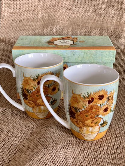 DUO ART GALLERY 2er-Set Becher 380 ml SUNFLOWERS New Bone China Porzellan – Bild 8