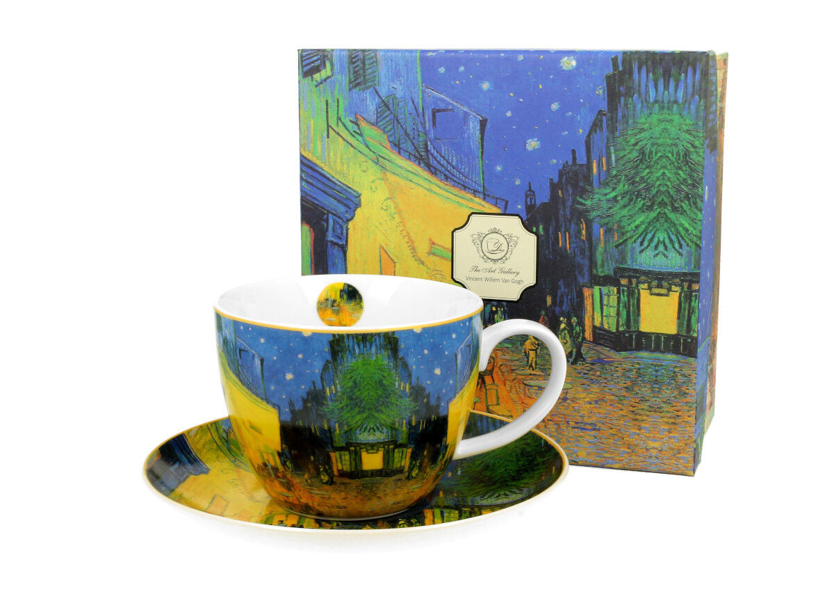 10er SET DUO ART GALLERY Jumbobecher 470 ml TERRACE AT NIGHT mit Untertasse, New Bone China Porzellan – Bild 4