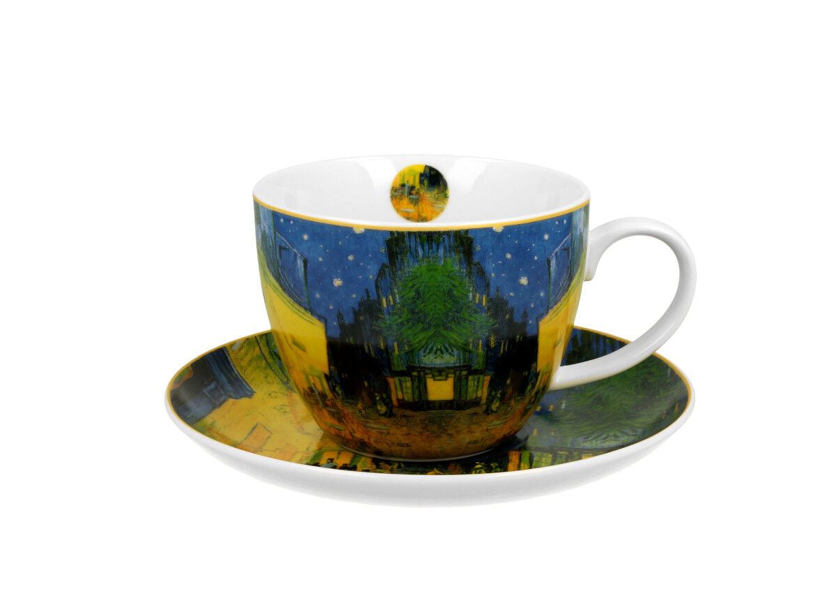 DUO ART GALLERY Jumbobecher 470 ml TERRACE AT NIGHT mit Untertasse, New Bone China Porzellan – Bild 2