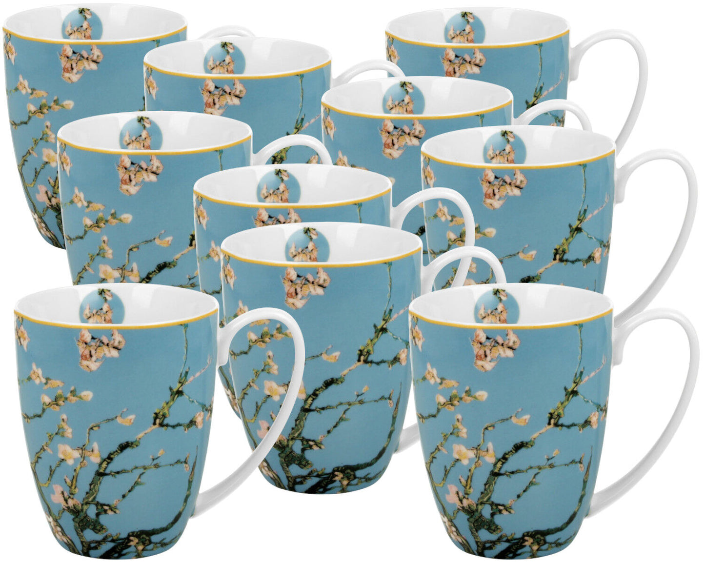 10er SET DUO ART GALLERY Klassischer Becher 380 ml ALMOND BLOSSOM New Bone China Porzellan