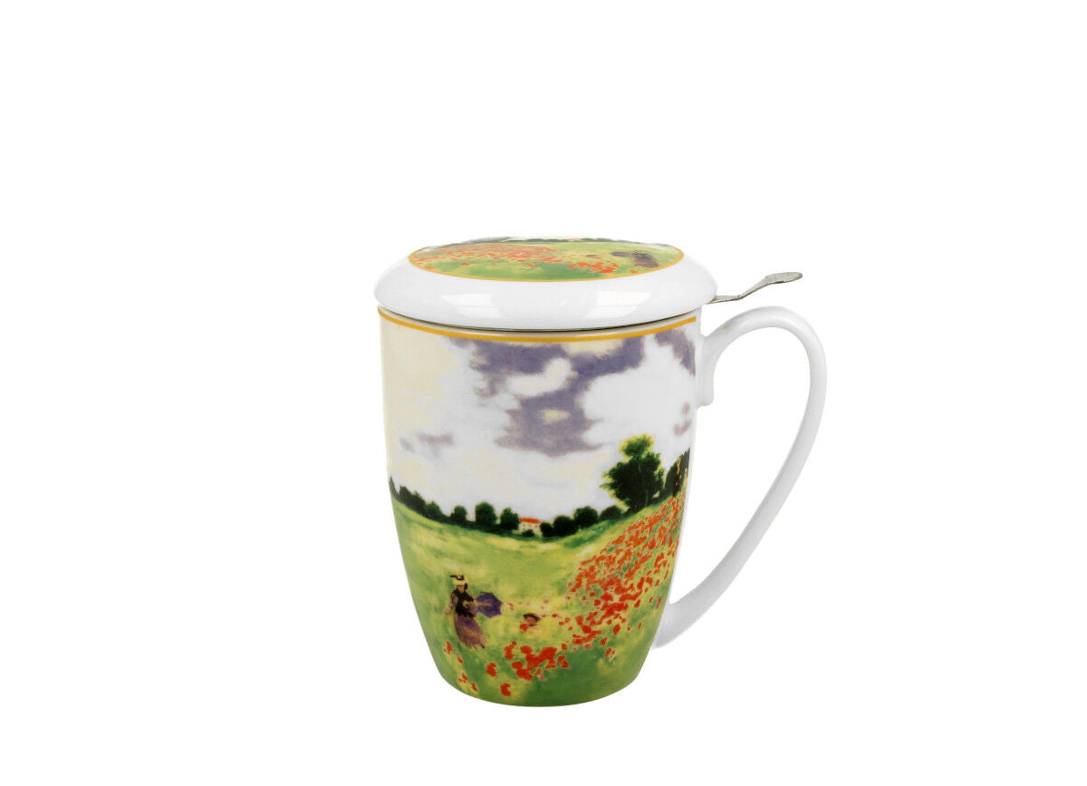 DUO ART GALLERY Becher 380 ml POPPY FIELD mit Teesieb, New Bone China Porzellan – Bild 2