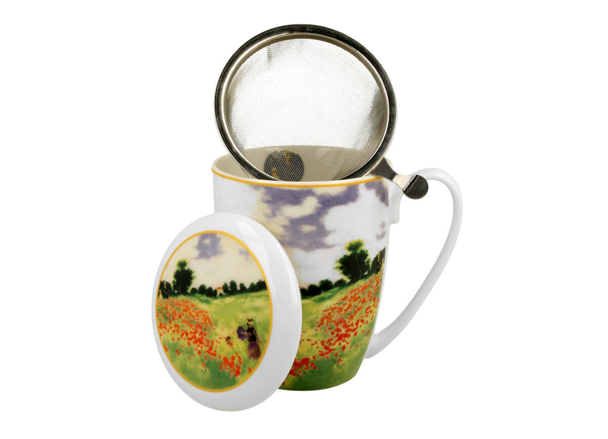 DUO ART GALLERY Becher 380 ml POPPY FIELD mit Teesieb, New Bone China Porzellan – Bild 3
