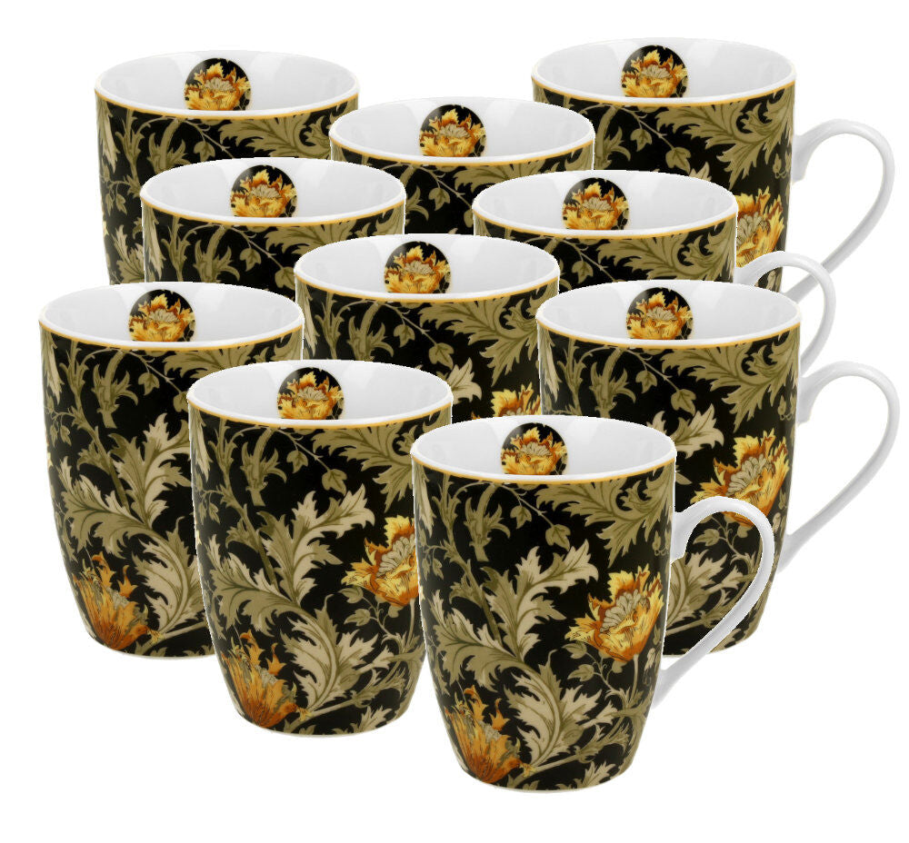 10er SET DUO ART GALLERY klassischer Becher 360 ml CHRYSANTHEMUM New Bone China Porzellan
