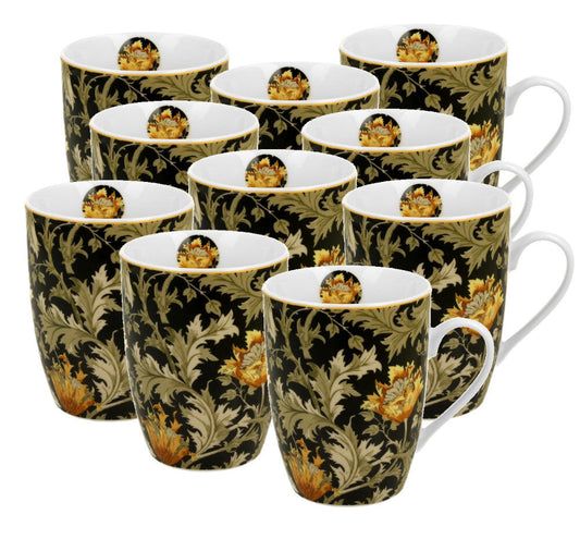 10er SET DUO ART GALLERY klassischer Becher 360 ml CHRYSANTHEMUM New Bone China Porzellan