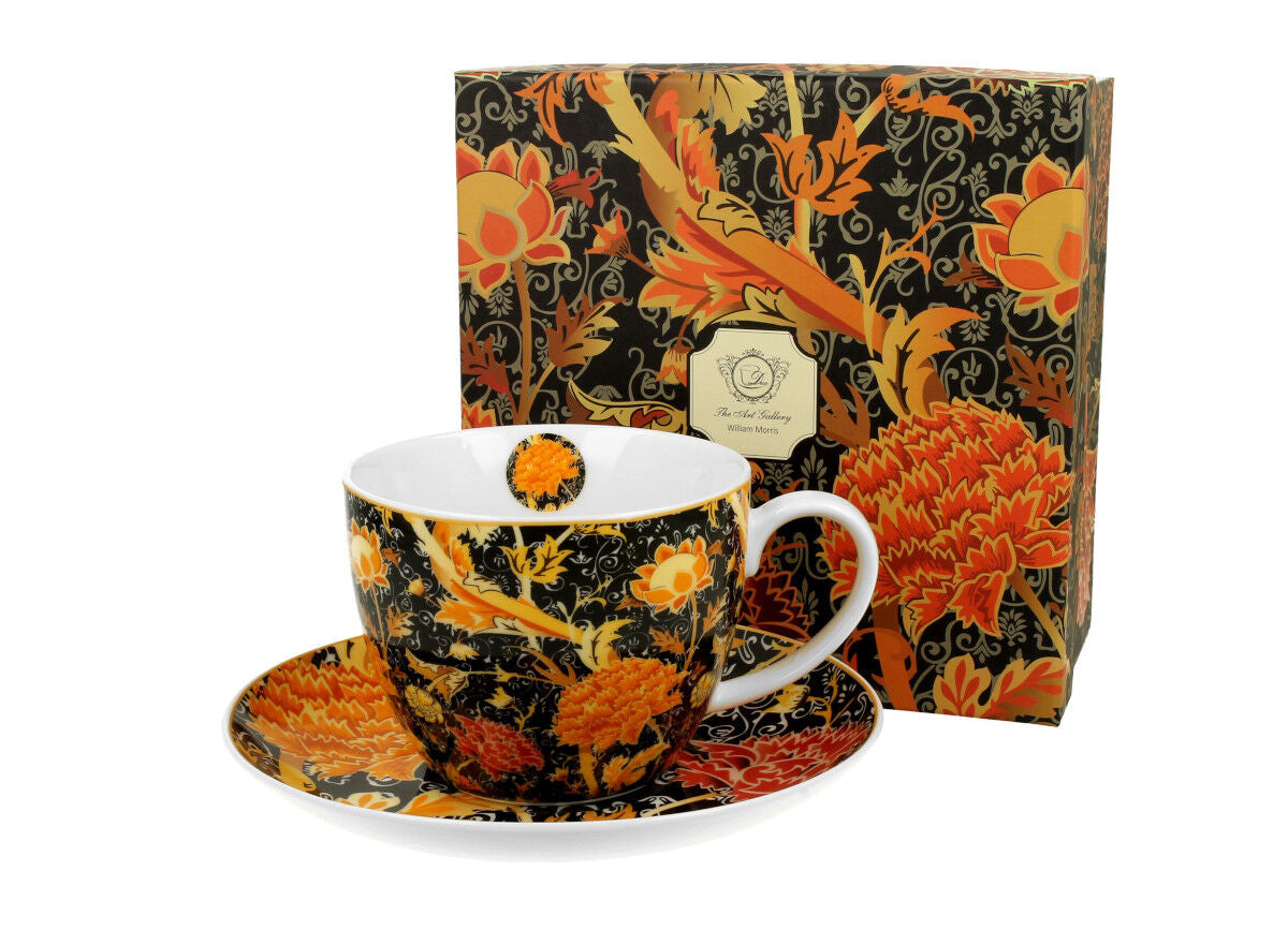 DUO ART GALLERY Jumbobecher 470 ml CRAY FLORAL mit Untertasse, New Bone China Porzellan