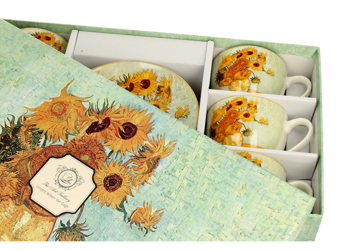 DUO ART GALLERY 6er-Set Tassen 220 ml SUNFLOWERS mit Untertassen, New Bone China Porzellan – Bild 3