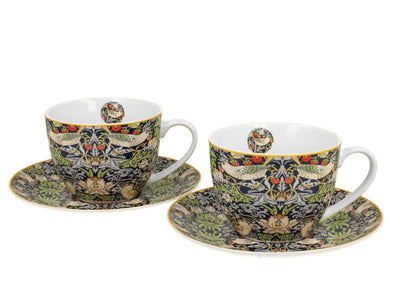 DUO ART GALLERY 2er-Set Tassen 250 ml STRAWBERRY THIEF BLUE mit Untertassen, New Bone China Porzellan – Bild 2