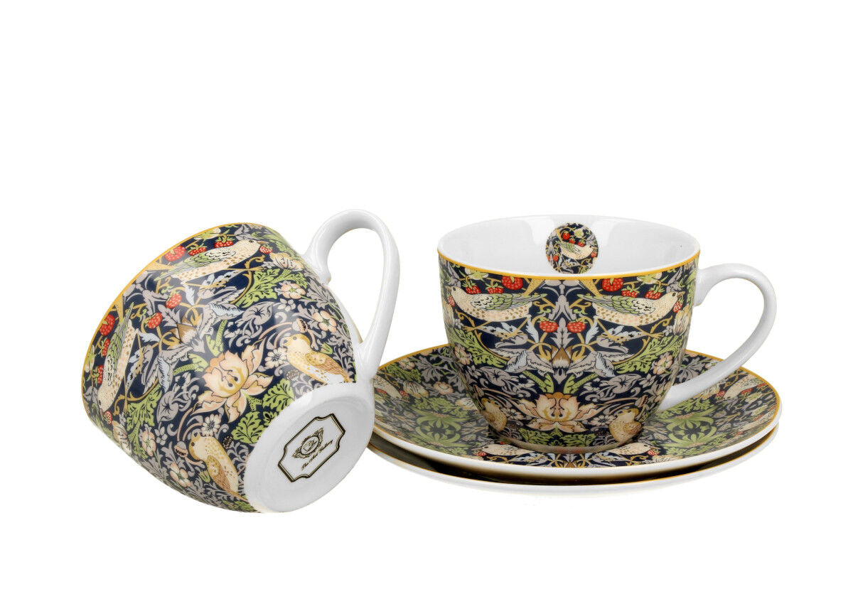 DUO ART GALLERY 2er-Set Tassen 250 ml STRAWBERRY THIEF BLUE mit Untertassen, New Bone China Porzellan – Bild 3