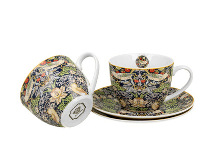 DUO ART GALLERY 2er-Set Tassen 250 ml STRAWBERRY THIEF BLUE mit Untertassen, New Bone China Porzellan – Bild 3