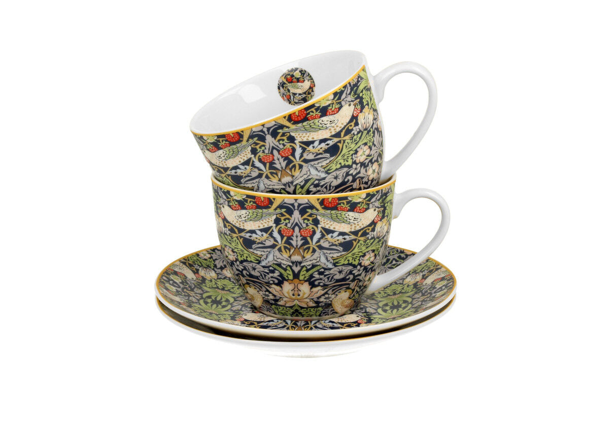DUO ART GALLERY 2er-Set Tassen 250 ml STRAWBERRY THIEF BLUE mit Untertassen, New Bone China Porzellan – Bild 4