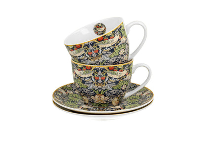 DUO ART GALLERY 2er-Set Tassen 250 ml STRAWBERRY THIEF BLUE mit Untertassen, New Bone China Porzellan – Bild 4