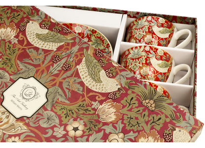 DUO ART GALLERY 6er-Set Tassen 220 ml STRAWBERRY THIEF RED mit Untertassen, New Bone China Porzellan – Bild 2