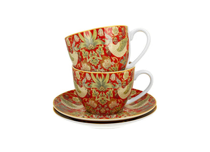 DUO ART GALLERY 2er-Set Tassen 280 ml STRAWBERRY THIEF RED mit Untertassen, New Bone China Porzellan – Bild 4