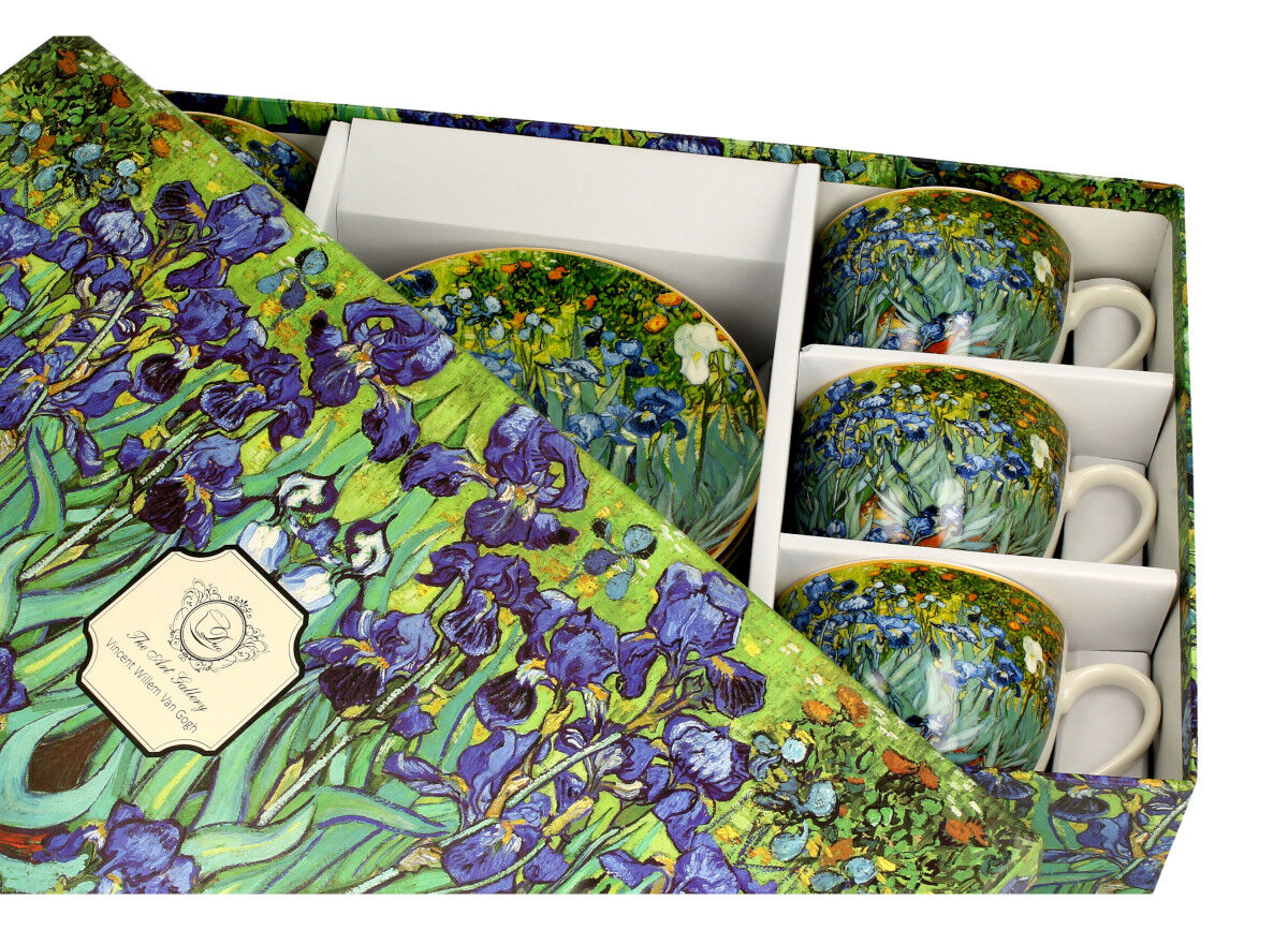 DUO ART GALLERY 6er-Set Tassen 220 ml IRISES mit Untertassen, New Bone China Porzellan – Bild 3