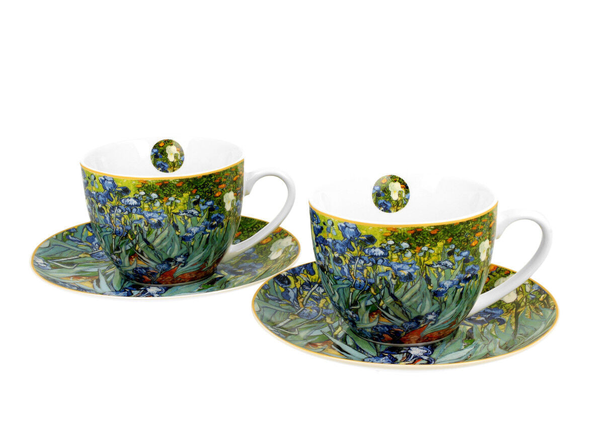 DUO ART GALLERY 2er-Set Tassen 280 ml IRISES mit Untertassen, New Bone China Porzellan – Bild 2