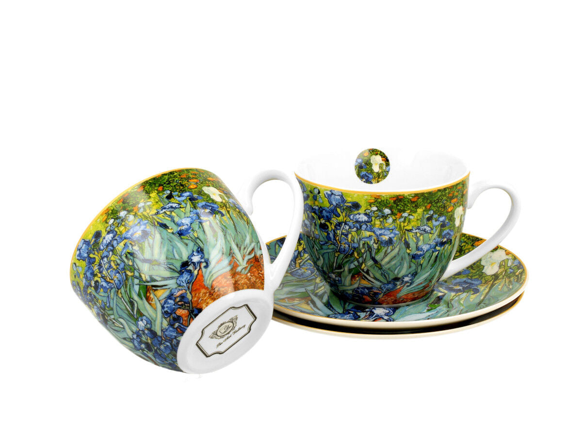 DUO ART GALLERY 2er-Set Tassen 280 ml IRISES mit Untertassen, New Bone China Porzellan – Bild 3