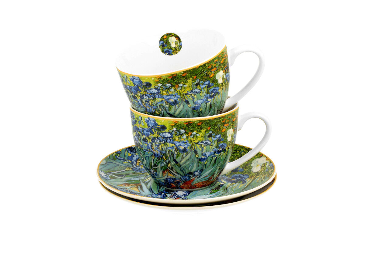 DUO ART GALLERY 2er-Set Tassen 280 ml IRISES mit Untertassen, New Bone China Porzellan – Bild 4