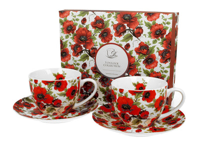 DUO FLORAL 2er-Set Tassen 280 ml LINA mit Untertassen, New Bone China Porzellan
