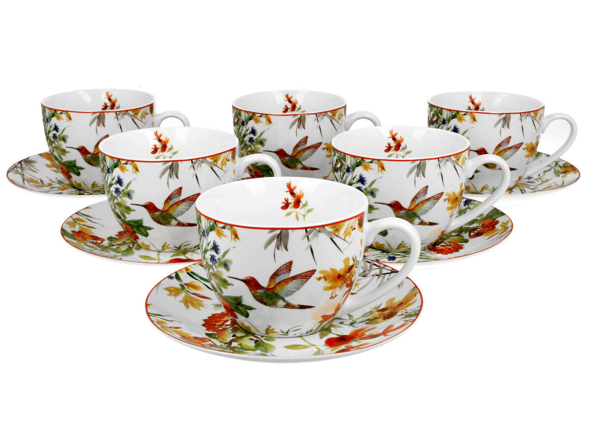 DUO FLORAL 6er-Set Tassen 220 ml LINNEA mit Untertassen, New Bone China Porzellan